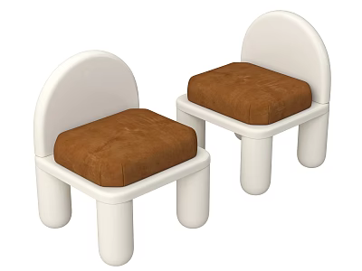 Simple Design Children's Chairs With White Frame And Brown Cushioned Seat 3d model
