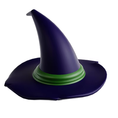 Pointed Purple Witch Hat With Green Trim And Distressed Edges 3d model