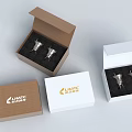 Lighting Product Packaging Boxes With Silver Accessories And Brand Logos 3d model