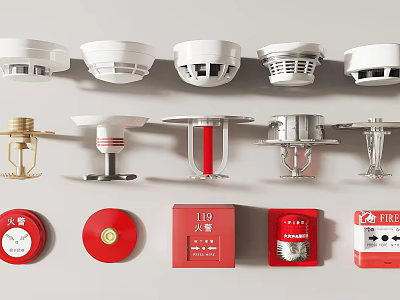 Commercial Fire Safety Equipment Including Smoke Detectors Fire Hydrants And Alarm Buttons 3d model