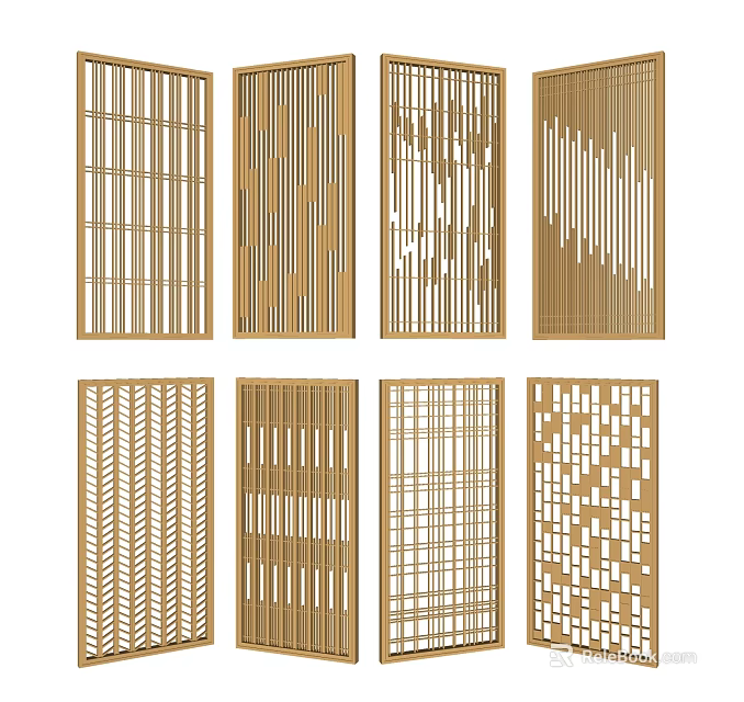 Decorative Wooden Screens With Various Lattice Patterns And Design Styles 3d model