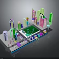 Colorful Modern Buildings In Diverse Shapes Different Heights With Green Central Urban Scene