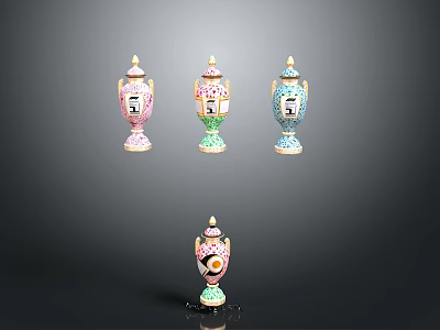 Decorative Ceramic Vases In Assorted Colors With Ornate Lids And Patterns 3d model