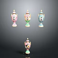 Decorative Ceramic Vases In Assorted Colors With Ornate Lids And Patterns