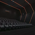 Spacious Modern Cinema Interior With Rows Of Comfortable Seats And Large Screen Soft Lighting