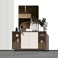 Modern Entryway Console Side Cabinet With Wooden Frame White Doors And Decorative Vases