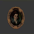 Portrait of a Woman with Red Hair Accessory in Oval Gold Frame and Ruffled Clothing