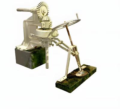 Industrial Equipment With White Metal Structure Handle Spring Mechanism And Greenish Moss Base 3d model