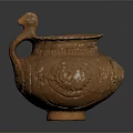Handcrafted Carved Pottery Jar With Bird Shaped Handle And Intricate Patterns