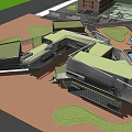 Modern Commercial Complex With Green Roof Open Courtyard And Geometric Structures
