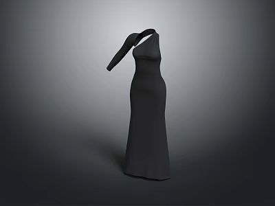 Black Female Figure Sculpture Carving With One Shoulder Long Dress Design 3d model