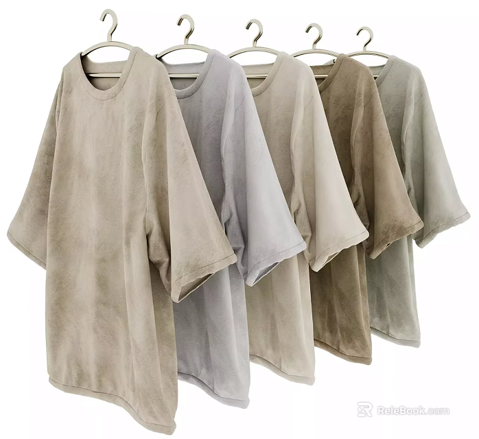 Loose Fit Short Sleeve Casual Tops With Soft Fabric And Neutral Tones Hanging On 3d model 