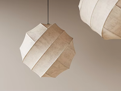 Off White Paper Pendant Lights with Spherical Folded Texture in Minimalist Natural Design 3d model