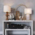 Geometric Sculptures Display On Modern Shelf With Marble Lamps And Metal Decor