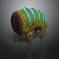 Unusual Plant with Yellow Green Stripes Blue Glowing Parts and Leg Like Base