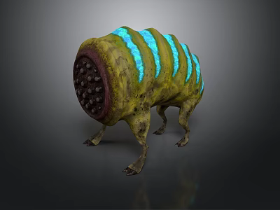 Unusual Plant with Yellow Green Stripes Blue Glowing Parts and Leg Like Base 3d model