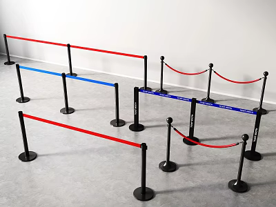 Red And Blue Stanchion Barriers With Black Posts For Event Crowd Control 3d model