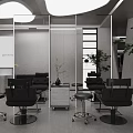 Elegant Modern Minimalist Hair Salon Interior Design With Comfortable Styling Chairs And Full Length Mirrors
