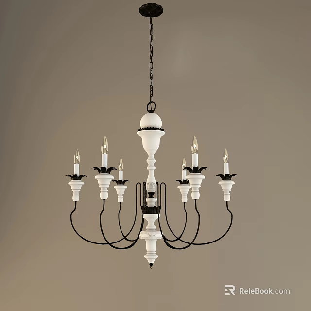 Classic White and Black Chandelier With Curved Arms And Candle Style Lights 3d model 