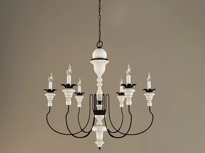 Classic White and Black Chandelier With Curved Arms And Candle Style Lights 3d model