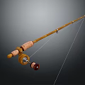 Wooden Fishing Rod With Reel And Silver Fish On Dark Grey Surface