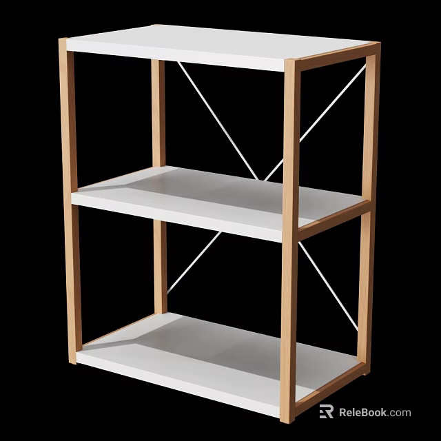 Modern Three Tier Storage Shelf With Wooden Frame And White Shelves 3d model 