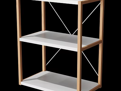 Modern Three Tier Storage Shelf With Wooden Frame And White Shelves 3d model