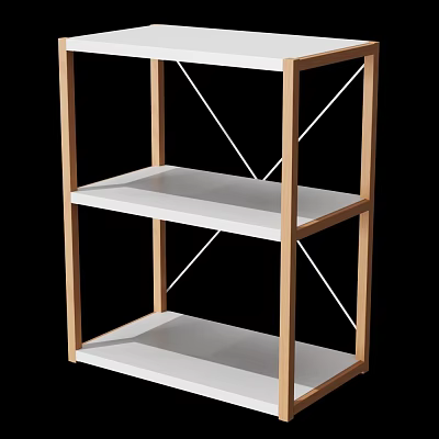 Modern Three Tier Storage Shelf With Wooden Frame And White Shelves 3d model