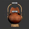 Copper Household Item With Blue Accent Handles And Gold Base Lion Head Detail