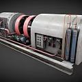 Industrial Machinery With Large Drums Red Components Pipes And Control Panel