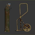 Commercial Gas Cylinder Transport Trolley With Blue And Green Cylinders And Metal Wheels