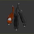 Three Low Poly Dog Characters With Red Black And Gray Coats Standing Together