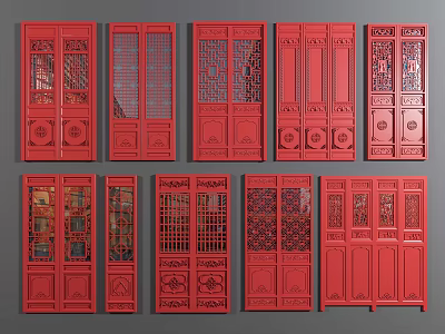 Traditional Chinese Red Carved Screens With Various Styles And Intricate Designs 3d model