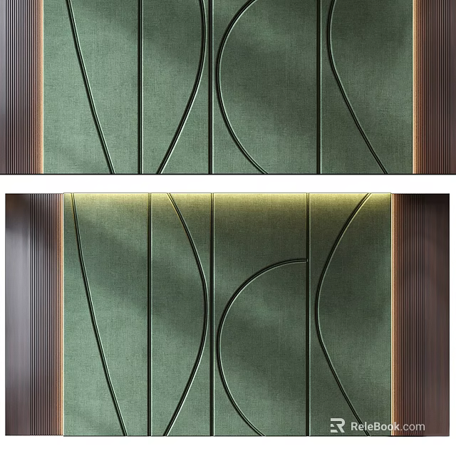 Modern Green Wall Paneling With Decorative Lines And Lighting 3d model 