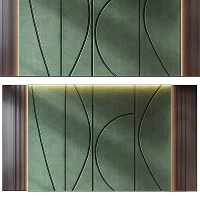 Modern Green Wall Paneling With Decorative Lines And Lighting 3d model