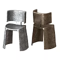 Modern Metal Bar Stools With Unique Geometric Design And Textured Finish
