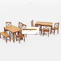 Rustic Wooden Dining Table Set With Chairs Bench And Natural Design Elements 3d model