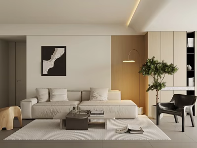 Modern Living Room Interior With Beige Sofa Coffee Table Black Armchair And Green Plant 3d model