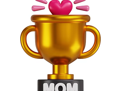 Ornamental Decor Set Featuring Gold Trophy With Pink Heart And MOM Base 3d model