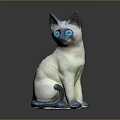 Siamese Cat Figurine With White Body Blue Eyes Ears Tail Paws Sitting On Black Background