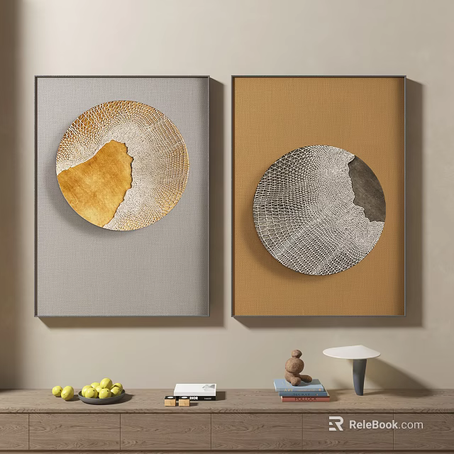 Modern Decorative Wall Art With Gray Brown Frames And Circular Textured Patterns 3d model