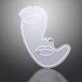 White Neon Decorative Light With Artistic Human Face Outline Design 3d model