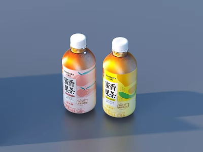 Refreshing Fragrant Fruit Tea Beverages In Transparent Bottles With White Caps And Two Flavors 3d model