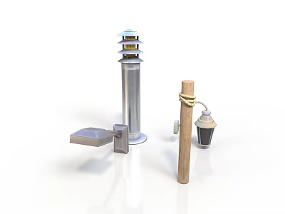 Outdoor Lamp Post Designs With Metal Layered Structure Wooden Post And Lantern Light 3d model