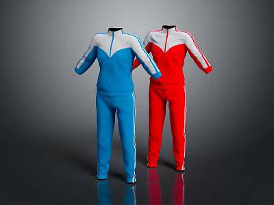 Stylish Blue And Red Tracksuits With White Stripes Full Body Design 3d model