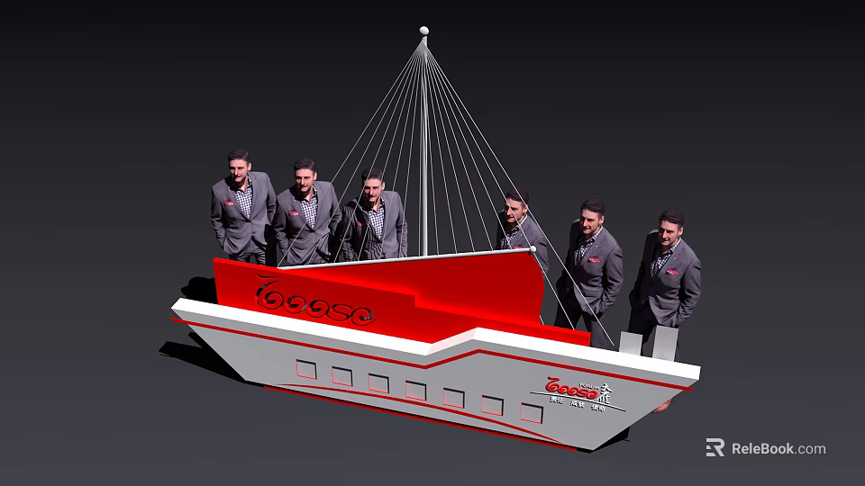 Modern Red And White Reception Desk Featuring Coco Logo And Staff 3d model