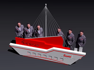 Modern Red And White Reception Desk Featuring Coco Logo And Staff 3d model