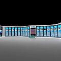 Curved Event Display Wall with Multiple Exhibition Panels Showcasing Visual Content for Event Presentations