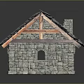 Detailed Miniature Stone House Model Featuring Tile Roof And Small Windows