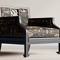 Upholstered Accent Chair With Black Frame And Decorative Pattern On Backrest And Seat